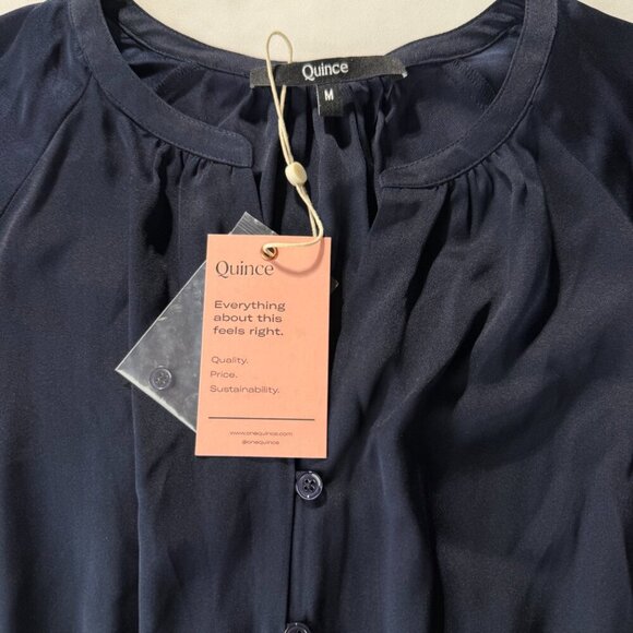 Quince Washable Stretch Silk Tiered Mini
Dress Navy Blue Size Medium NWT - Picture 6 of 12